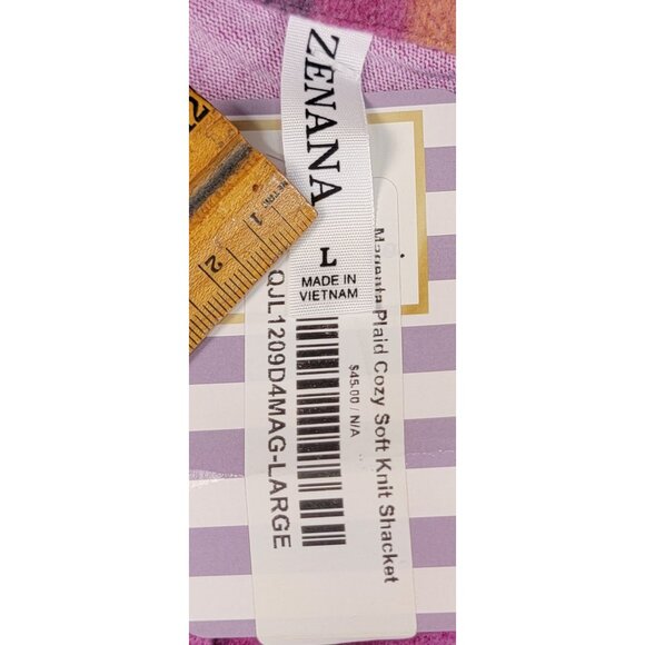 Zenana Shacket Shirt Jacket Magenta Plaid Pockets Cozy Soft Womens Large New - Picture 5 of 10